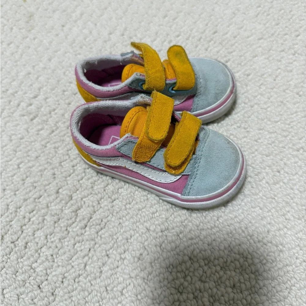 Vans Kids Suede & Canvas Velcro Sneakers - Pink, Light Blue & Mustard